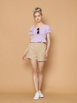 Off Shoulder Embroidered Waist Elastic Top