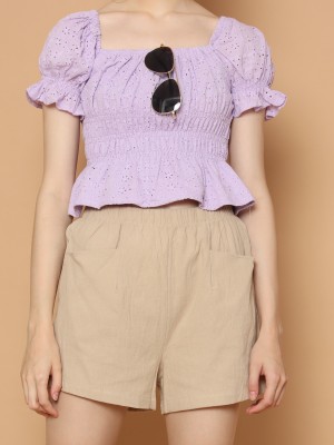 Off Shoulder Embroidered Waist Elastic Top