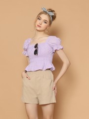 Off Shoulder Embroidered Waist Elastic Top